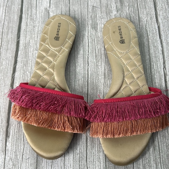 Birdies The Sparrow Pink Orange Fringe Slide Sandals Size 7 - Picture 4 of 8